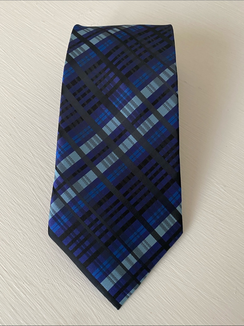 Men's Purple Black Blue Plaid Checkered Tie